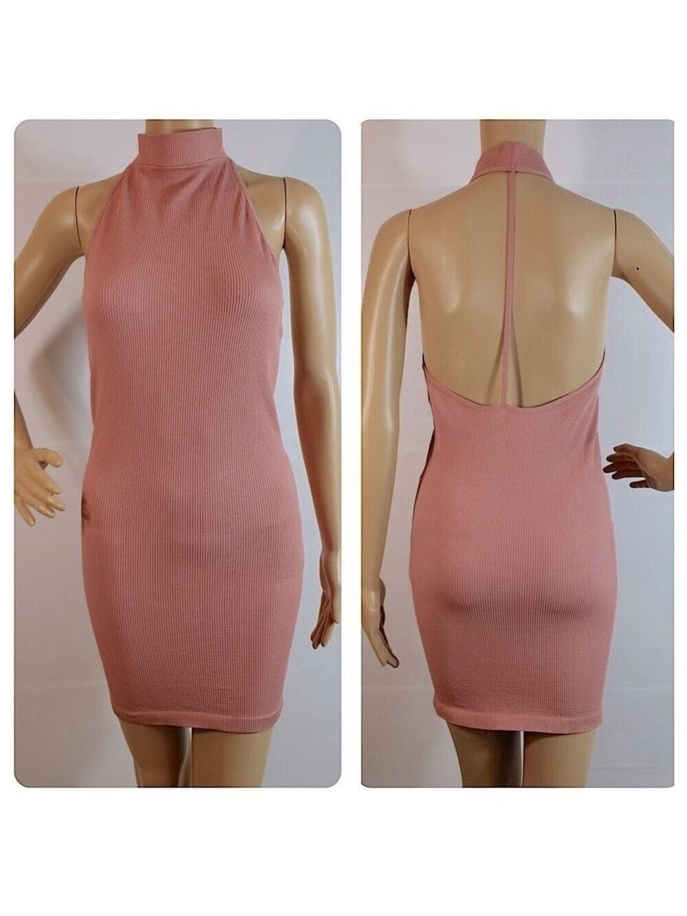 NWT Urban Outfitters Dress Out From Under Pink Bodycon Halter Mini Sz Small NEW